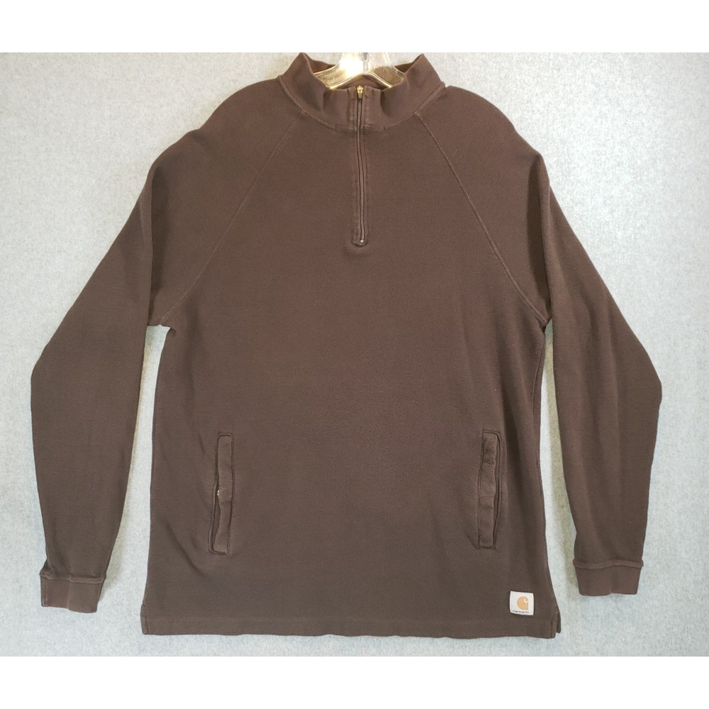 Carhartt Quarter Zip Pullover Mens Brown Size XL Pockets Waffle Knit K346